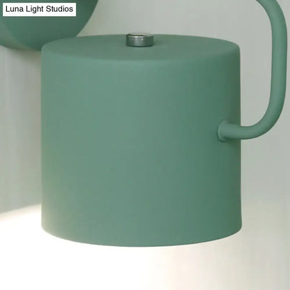 Contemporary gray metal wall light with matte sage green cylindrical lamp and curved handle 110v-120v 220v-240v