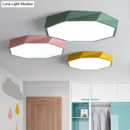 DecorBites™ contemporary acrylic flush mount ceiling light features matte green pink and yellow hexagonal illuminated centers