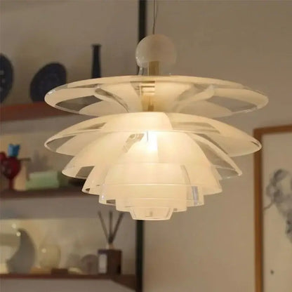 Contemporary pine cones white petal pendant light with layered translucent petals and warm glow for dining room decorbites pendant lights