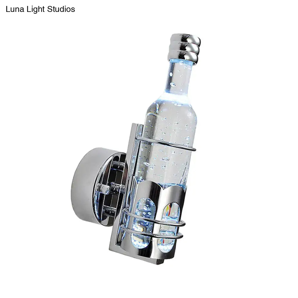 Contemporary purple crystal wall light with chrome-finished bottle-shaped wall lamp and integrated led multi color lighting