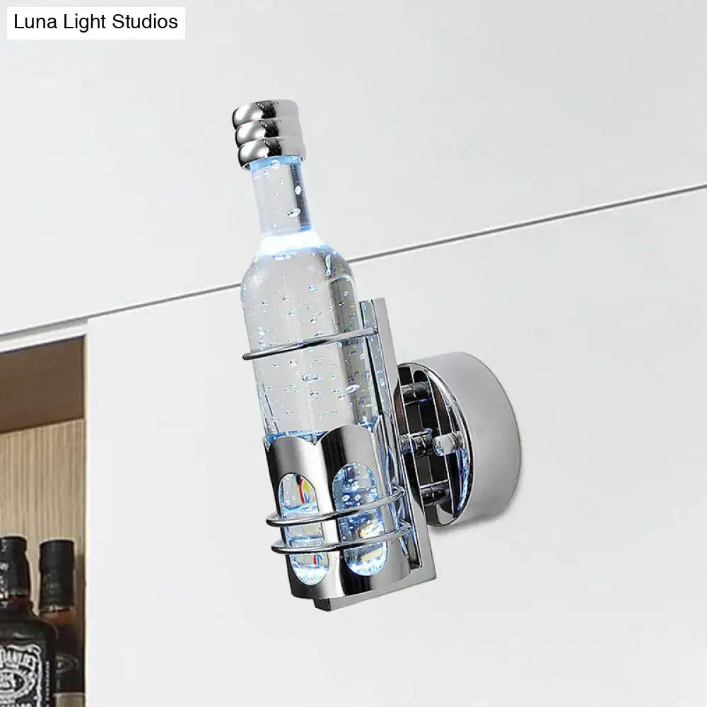 Contemporary purple crystal wall lamp with chrome finish bottle-shaped sconce and integrated multi color led lighting