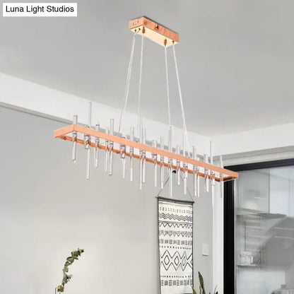 Contemporary rose gold led crystal rod chandelier with copper frame and clear glass rods for dining room light decorbites contemporary led