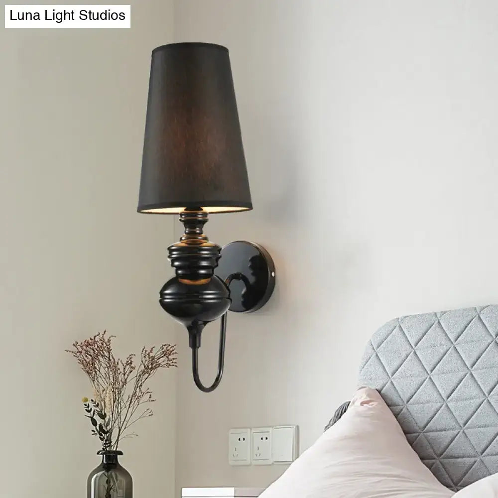 Contemporary white ceramic wall light with black wrought iron sconce and matte black shade for e26 e27 bulb base