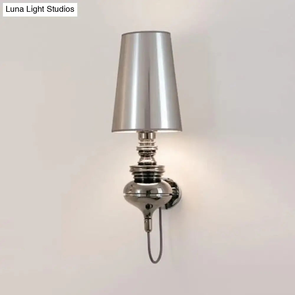 Contemporary silver-toned ceramic wall light with polished metal finish and tapered e26 e27 bulb base sconce for bedroom