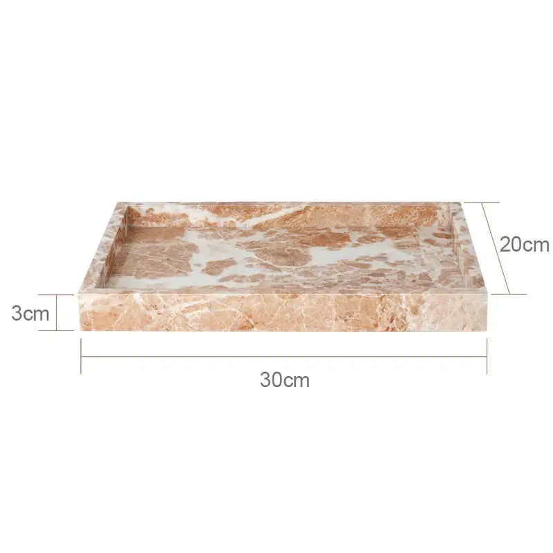 Rectangular beige and white marble tray 30cm by 20cm in coral pink marble bathroom decorbites coral pink set