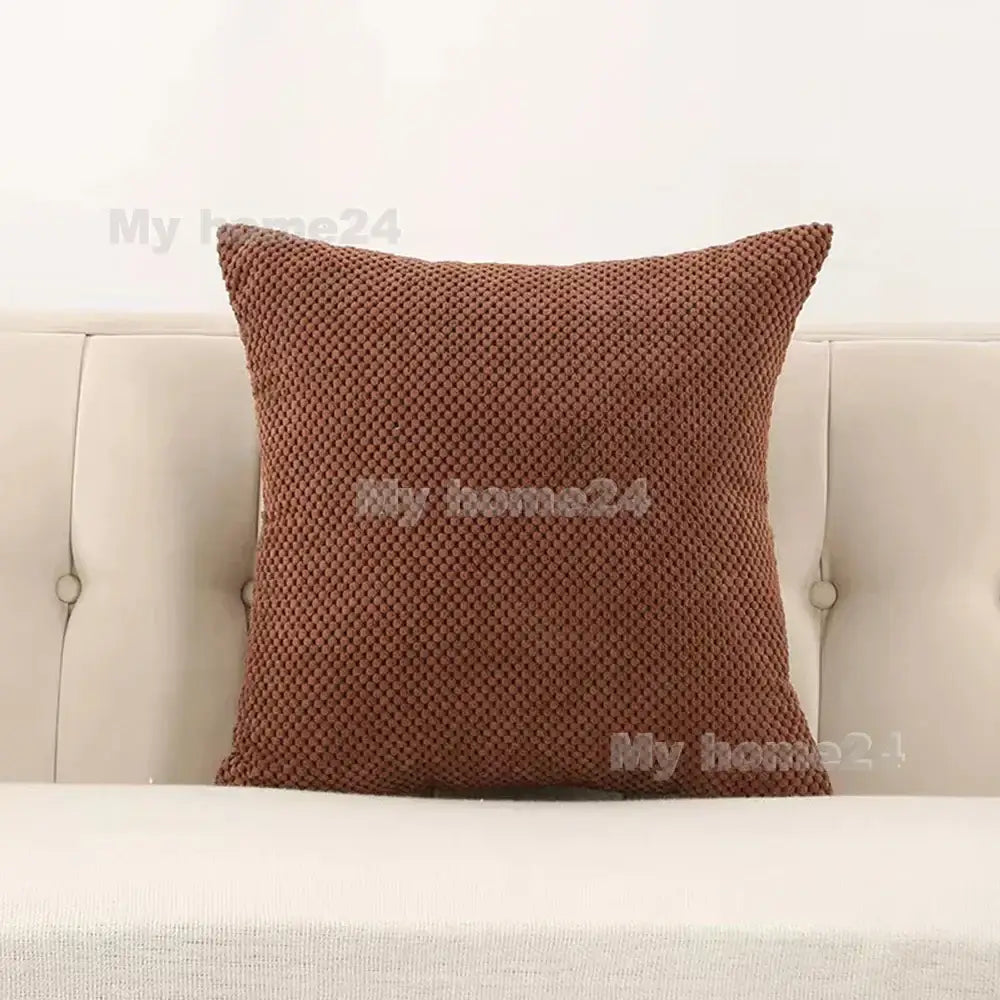 Brown textured corduroy corn kernel throw pillowcase with woven knitted pattern for living room sofa decorbites decor