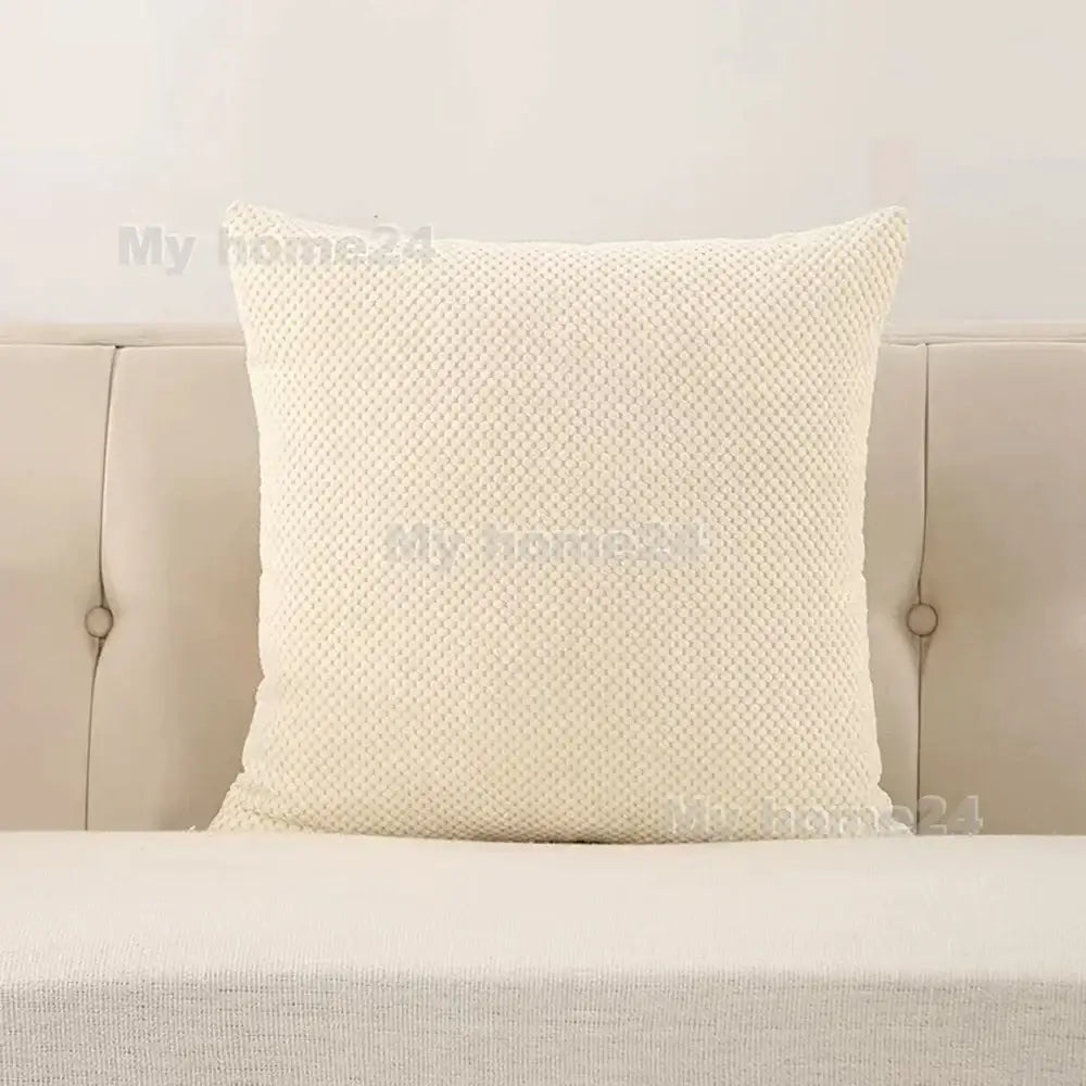 Cream-colored corduroy corn kernel throw pillowcase with woven diamond texture for living room sofa decor by decorbites