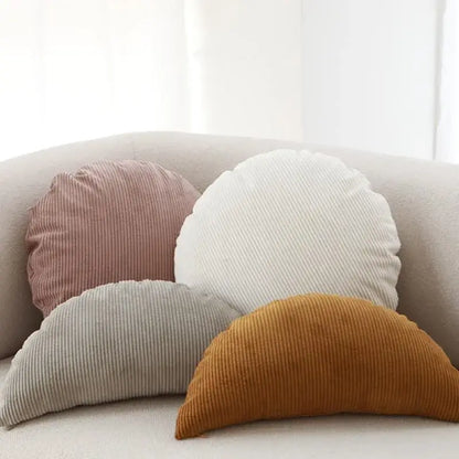 Set of four muted pink white gray and mustard yellow corduroy round pillow covers for living room decorbites decor