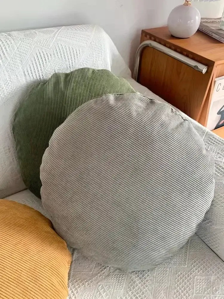 Corduroy round pillow cover in textured soft fabric with subtle vertical ridges for living room decorbites decor
