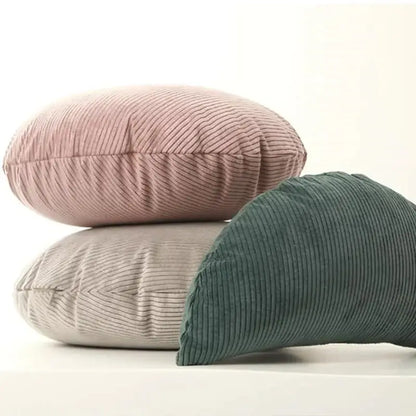 Three decorbites corduroy round pillow covers in pastel pink gray and muted teal for living room decorbites corduroy round pillow decor
