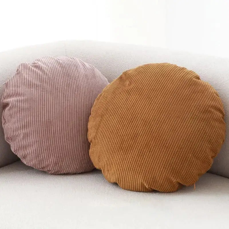 Two plush corduroy round pillow covers in dusty rose and mustard yellow for living room decorbites decorbites corduroy round pillow