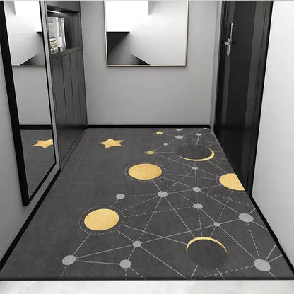Dark gray hallway rug with modern cosmic design in grey crystal velvet for stylish crystal velvet entrance decorbites grey crystal