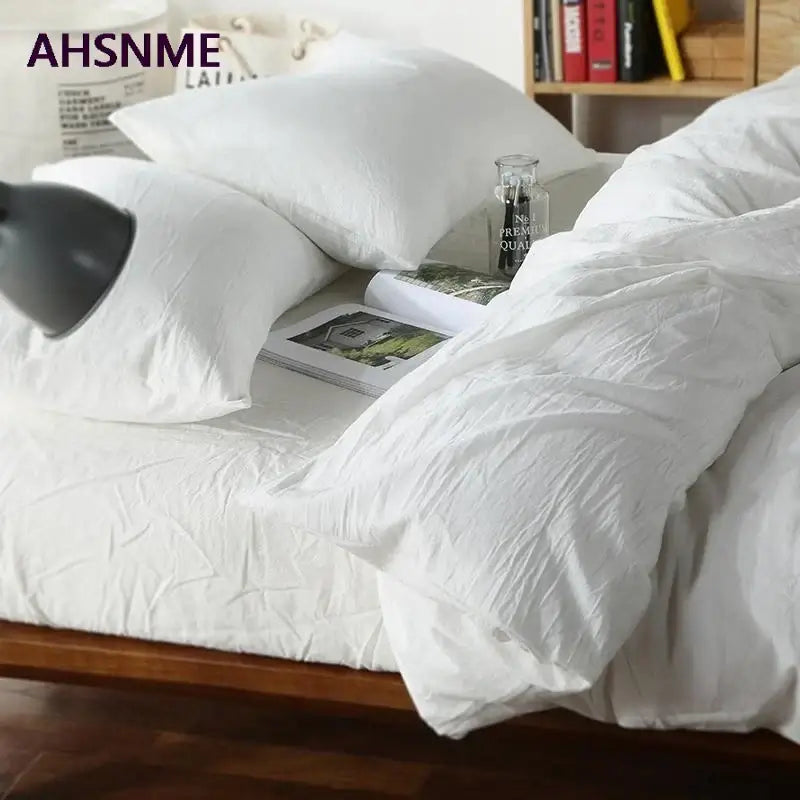 DecorBites™ 100% cotton white duvet cover set with soft plush texture and subtle creases in 50x75cm and 50x70cm sizes