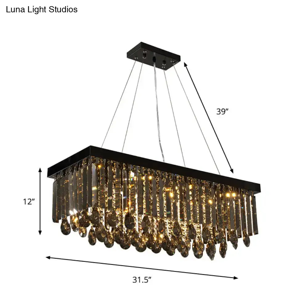 Decorbites™ black crystal island pendant light with gold-toned lighting and hanging crystal droplets for dining room
