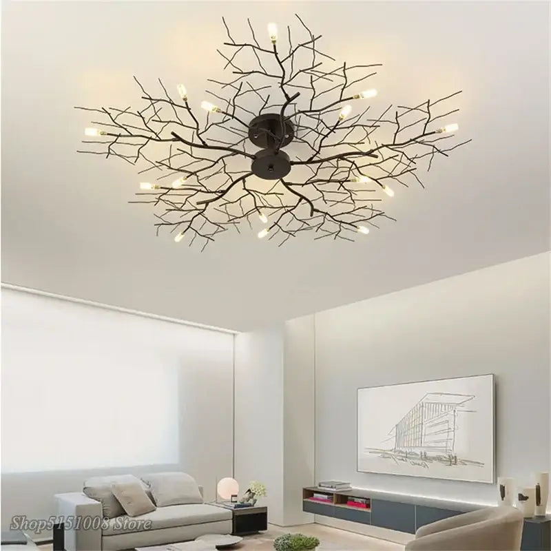 Black metal country branch iron ceiling light with multiple exposed bulbs for living room decorbites country branch fixture