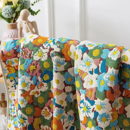 Country flowers cotton floral throw blanket with vibrant multicolored blooms and textured weave for decorbites decor