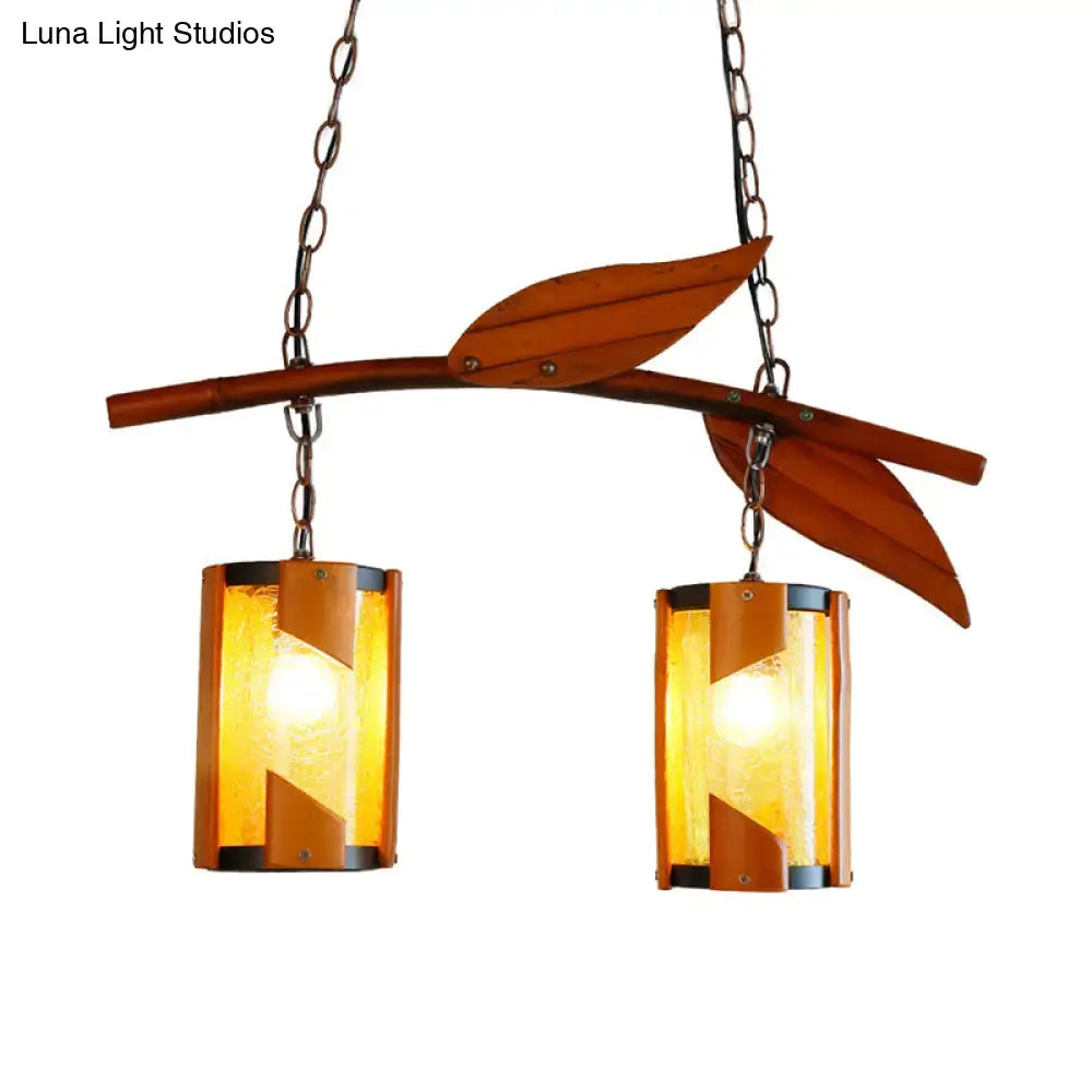 Warm amber crackle glass pendant lights with branch accent hanging from rustic wood ideal for restaurants 220v-240v 110v-120v