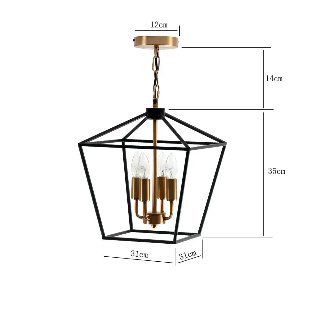 Country style iron led black and brass geometric pendant light with four exposed bulbs for dining room decorbites style iron led