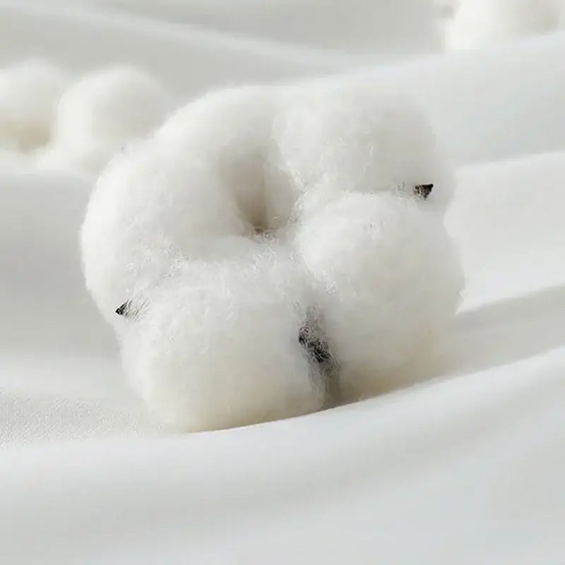 Cozy cotton bedding set featuring plush white cotton boll with soft fibers in cream pink and gray bunny decorbites cozy cotton