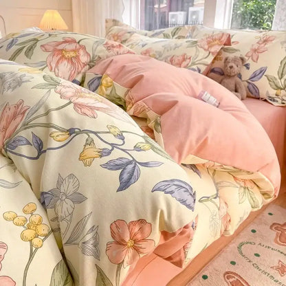 Pastel floral comforter set with cream base and pink blossoms in decorbites cozy cotton bedding for bedroom decor