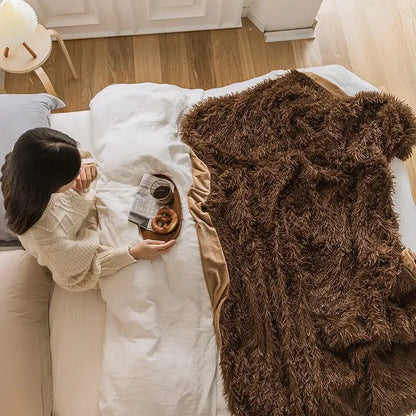 Fluffy brown faux fur throw blanket showcasing cozy faux fur texture ideal for soft pink bedroom decorbites cozy faux decor