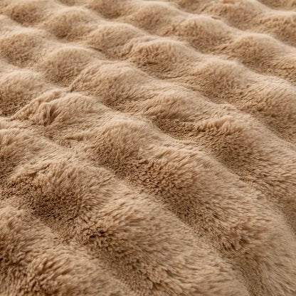 Tan cozy faux rabbit velvet plush blanket with soft quilted texture perfect for bedroom decorbites cozy faux throw
