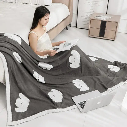 Gray decorbites cozy flannel blanket with white fluffy bear puppy pattern and soft cozy texture for bedroom decor