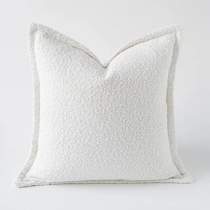 A cozy green handmade pillow cover with off-white textured tweed fabric and clean stitched edges for living room decorbites decor