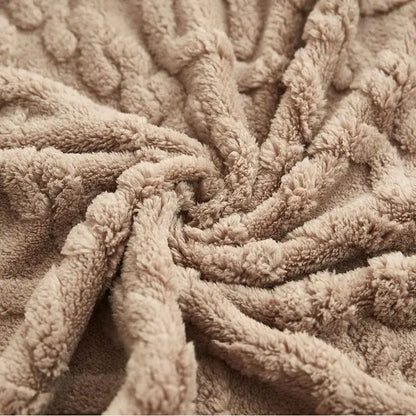 Beige plush blanket with textured twisted cable knit pattern decorbites cozy jacquard plush sofa throw for living room