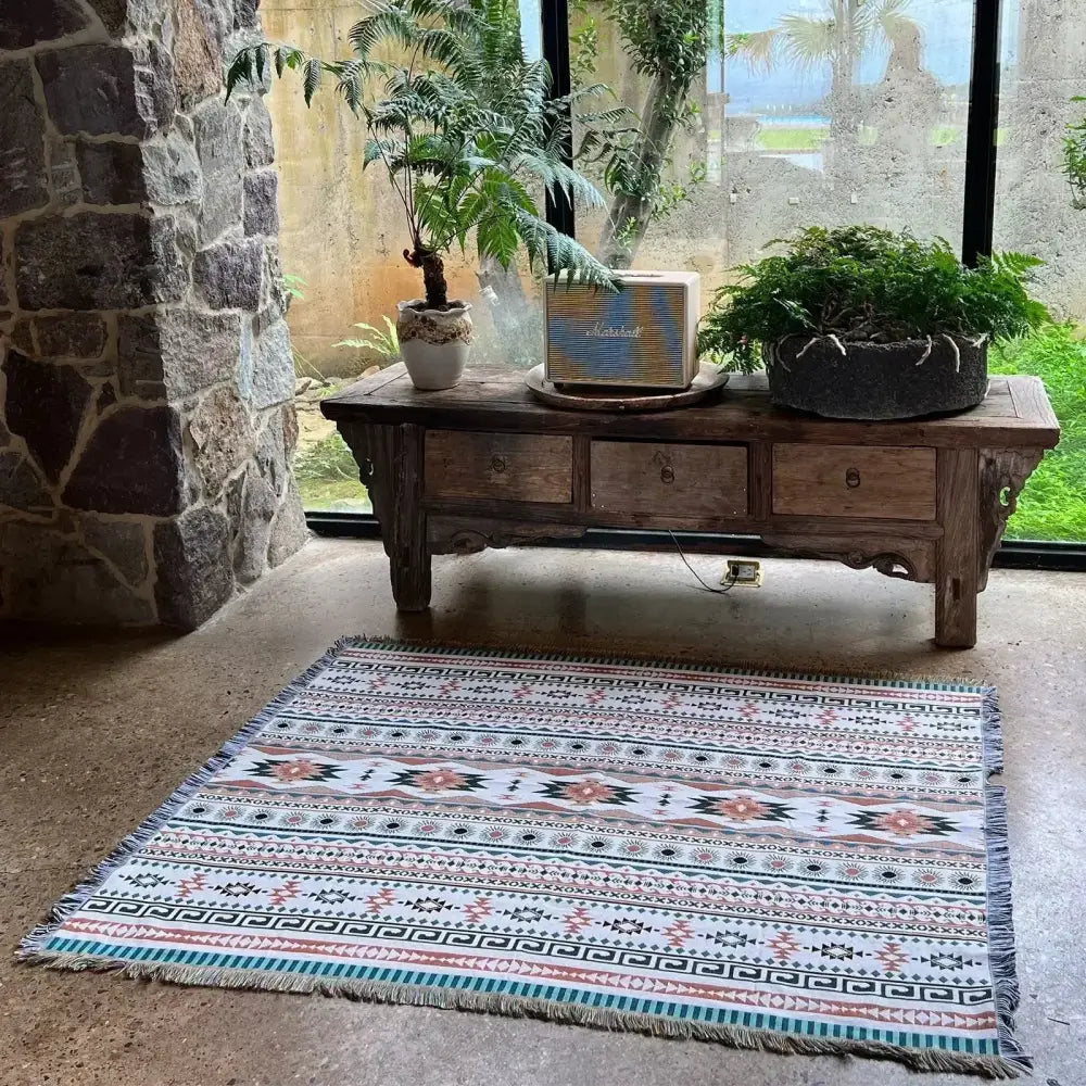 A cozy nordic camping blanket cream woven throw with geometric pattern and fringed edges for living room decorbites cozy nordic