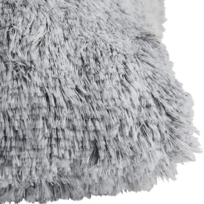 A cozy plush fur gray and white cushion cover with a dense shaggy texture for decorbites cozy plush pillowcase