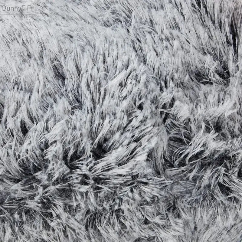 Cozy plush fur gray and white cushion cover with a soft shaggy faux fur surface for stylish living room decorbites decor