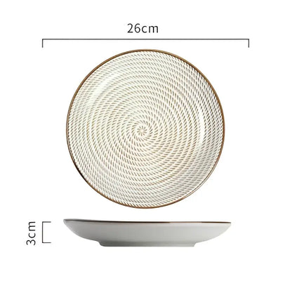 A 26cm wide crackle glaze blue ceramic dinner plate with subtle spiral texture and gold rim from decorbites dinner plate set