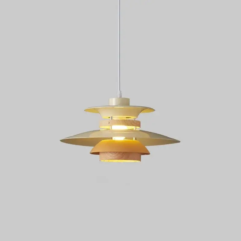 Cream and amber umbrella shape pendant light with layered design and wooden accents for modern living room decorbites colorful umbrella