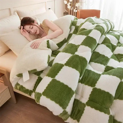 Soft green and white checkered plush weighted blanket in decorbites cozy checkerboard cashmere for bedroom warmth