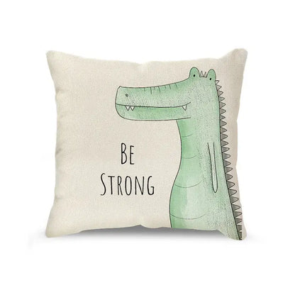 Beige cartoon animal linen pillowcase with light green crocodile and be strong print for living room decorbites cartoon animal