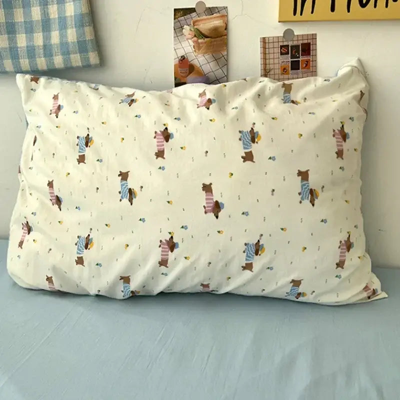 Cream soft bedding set with cartoon pattern printed pillowcase featuring playful decorbites cartoon pattern dogs