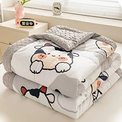 Cream cartoon pattern summer quilt featuring a cozy white and gray design with decorbites cartoon pattern accents