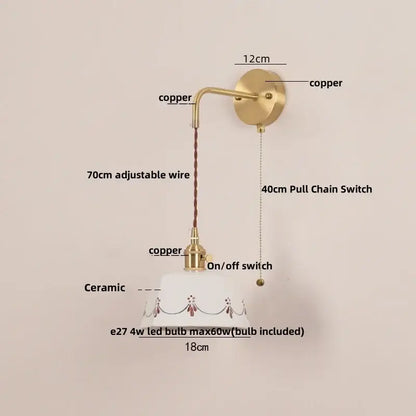 Cream ceramic led wall lamps with decorative floral motifs and copper accents for bedroom decorbites ceramic led lighting