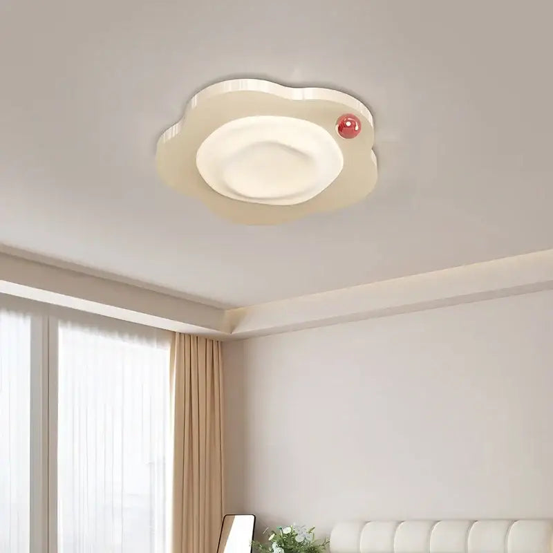 Cream cloud led ceiling light with central white lamp and red accent ideal for bedroom decorbites cream led ceiling light