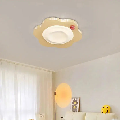 Cream cloud led ceiling light with soft beige cloud shape white panel and red button perfect for bedroom decorbites cream led decor