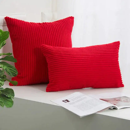 Vibrant red corduroy striped cushion cover with ribbed texture for living room decorbites corduroy striped pillow