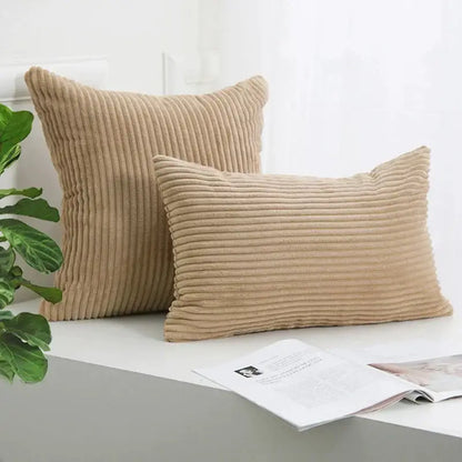 Beige corduroy striped cushion cover with ribbed texture for living room decorbites corduroy striped cushion cover