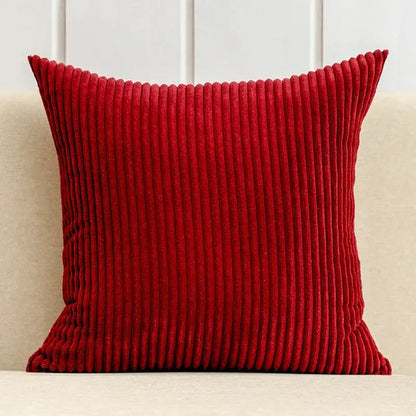 Vibrant red corduroy striped cushion cover with vertical ridges for decorbites corduroy striped living room throw pillow