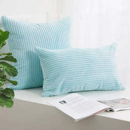 Light blue corduroy striped cushion cover with vertical ribbed texture for living room decorbites corduroy striped pillow