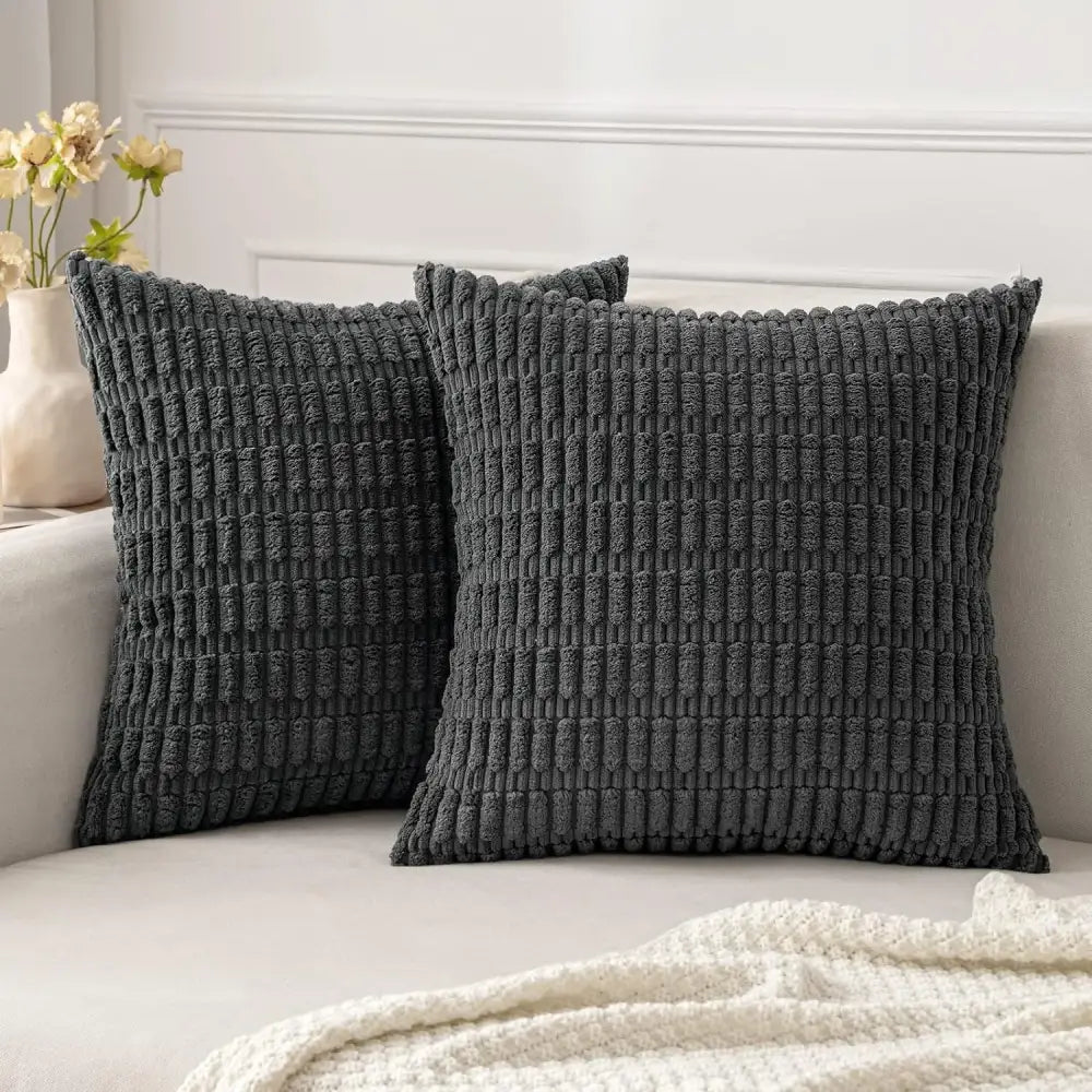 Dark gray textured corduroy striped throw pillow covers for living room decor with ribbed fabric finish decorbites corduroy striped
