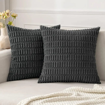 Dark gray textured corduroy striped throw pillow covers for living room decor with ribbed fabric finish decorbites corduroy striped