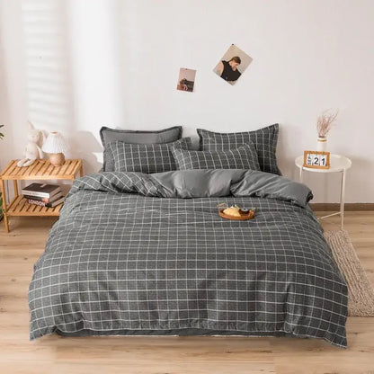 Gray and white checkered duvet bedding set with soft textured fabric finish for decorbites cartoon printed bedroom decor