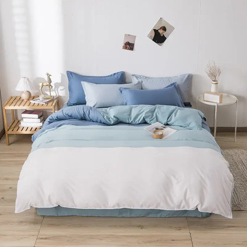 Blue and white layered duvet bedding set with soft smooth fabric for decorbites cartoon printed bedroom decorbites cartoon printed