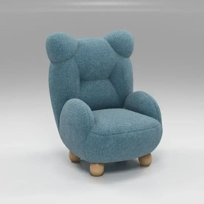 Cute teal fuzzy bear-shaped sofa chair with wooden legs cream decorbites kids lamb velvet bedroom seating